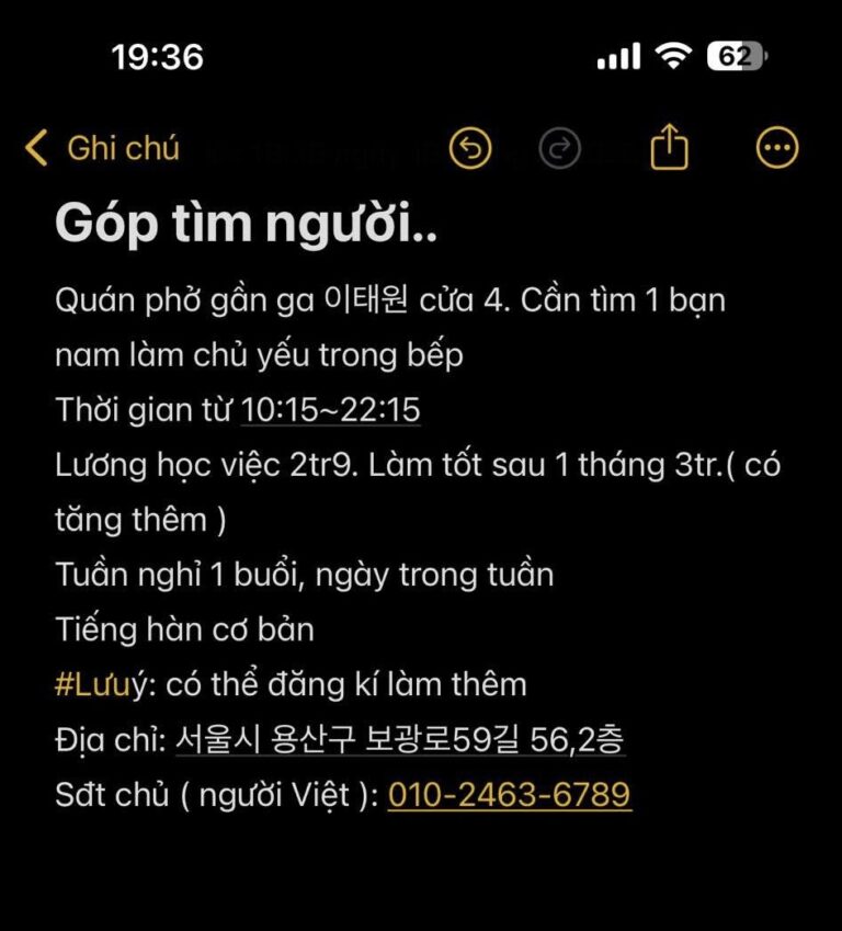 Quán phở gần ga 이태원 (Itaewon) cửa 4